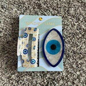 Sunday State Evil Eye Greek Vibes Mediterranean Hair Clip Set NWT